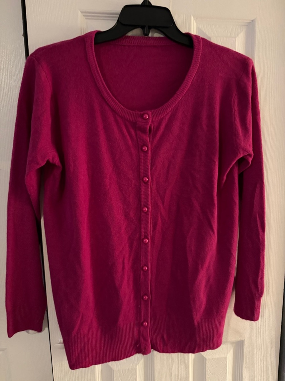 Women's Fuchsia Button-Front Sweater Cardigan